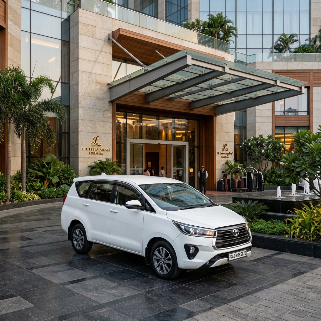 White Toyota Innova Crysta luxury SUV rental in Ongole for family trips