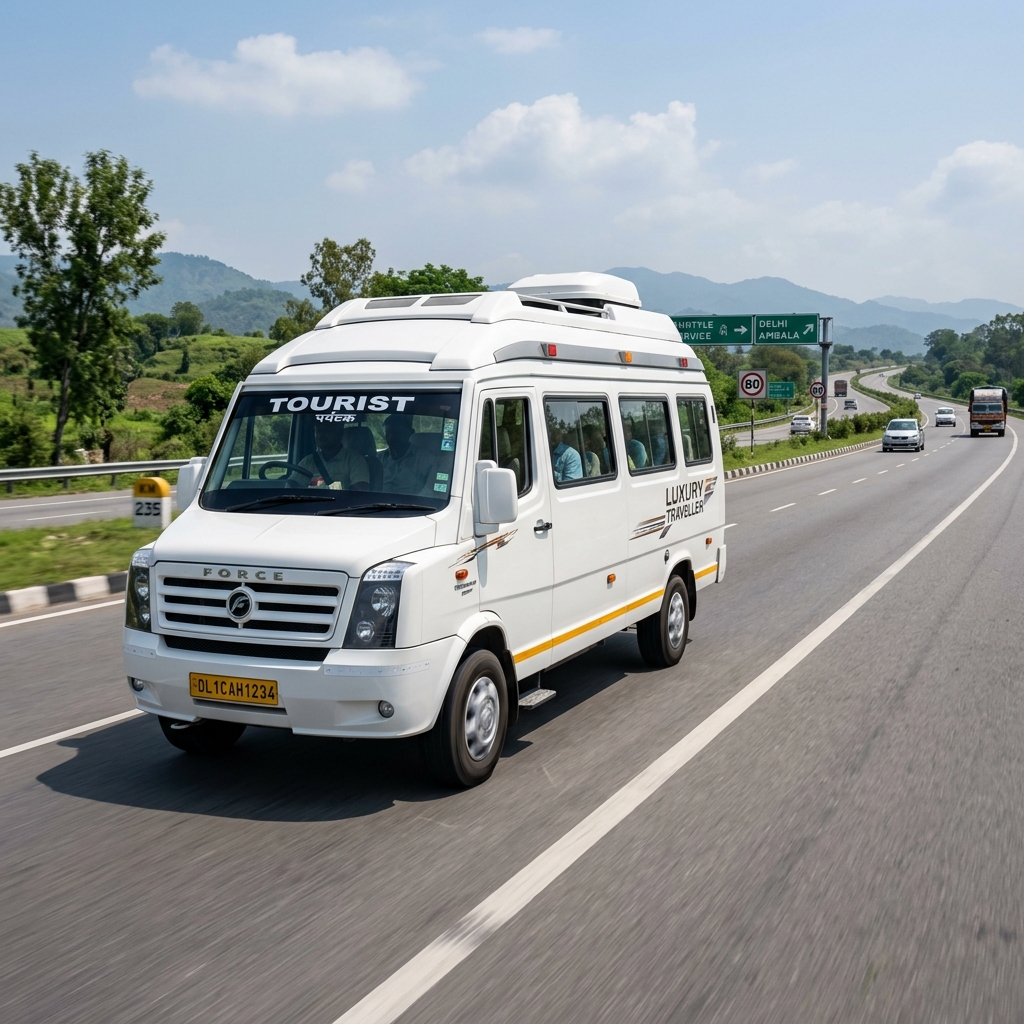 White Tempo Traveller 12 seater rental in Ongole for group tours